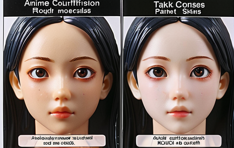 **Prompt for identifying fake figures:**
    A detailed macro shot focusing on two anime figures side-by-side. One figure exhibits obvious flaws: dull, inconsistent paint, rough texture, and lifeless, poorly defined eyes, with visible plastic mold lines. The accompanying packaging behind it is blurry with misaligned text and faded colors. The other figure, in stark contrast, shows exquisite, vibrant painting, smooth finishes, precise detailing on the face and eyes, and crisp, clear text on its authentic packaging with a subtle holographic anti-counterfeit label. The scene emphasizes the crucial differences between genuine and counterfeit craftsmanship. Photorealistic, high-detail, critical lighting.