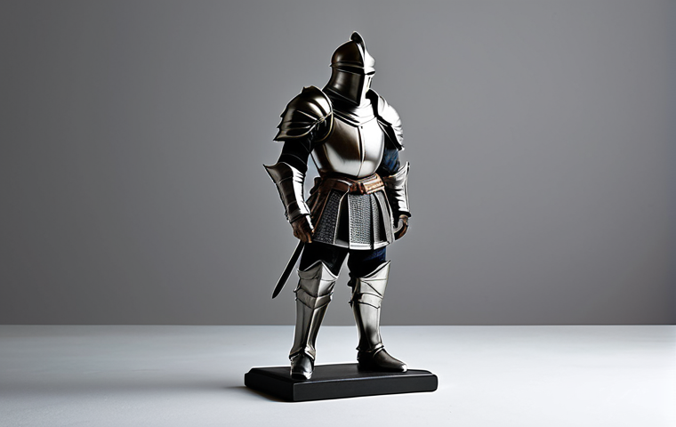 A meticulously crafted collectible sculpture of a valiant fantasy knight, depicted in full, protective, and modest armor, standing in a natural pose. The figure is expertly illuminated with balanced three-point lighting: a strong key light from the front-side, a subtle fill light on the opposite side to gently soften shadows, and a distinct rim light from the rear to define its silhouette against the backdrop. The background is a clean, minimalistic, neutral gray studio seamless backdrop. Perfect anatomy, correct proportions, well-formed hands, proper finger count, natural body proportions. Professional studio photography, high resolution, sharp focus, professional dress, fully clothed, safe for work, appropriate content, family-friendly.