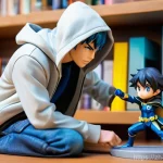 피규어 한정판 거래 시 주의사항 - **Prompt:** "A young adult collector, male, in his early twenties, meticulously examining a newly ac...