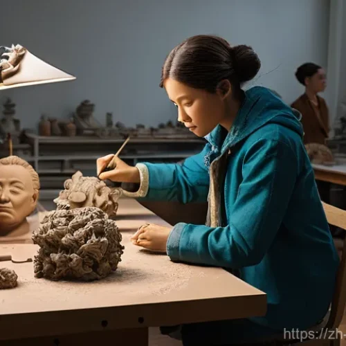 피규어 원형師  조형사  인터뷰 - **Prompt:** "A highly skilled proto-sculptor, either a man or a woman, is meticulously working in a ...