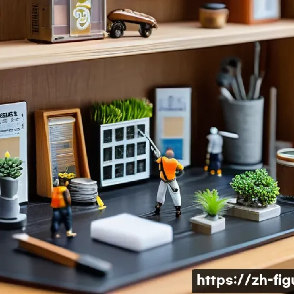 피규어 전용 클리닝 세척제 추천 - A highly detailed scene showing a collector’s workspace with various anime-style figurines made of P...