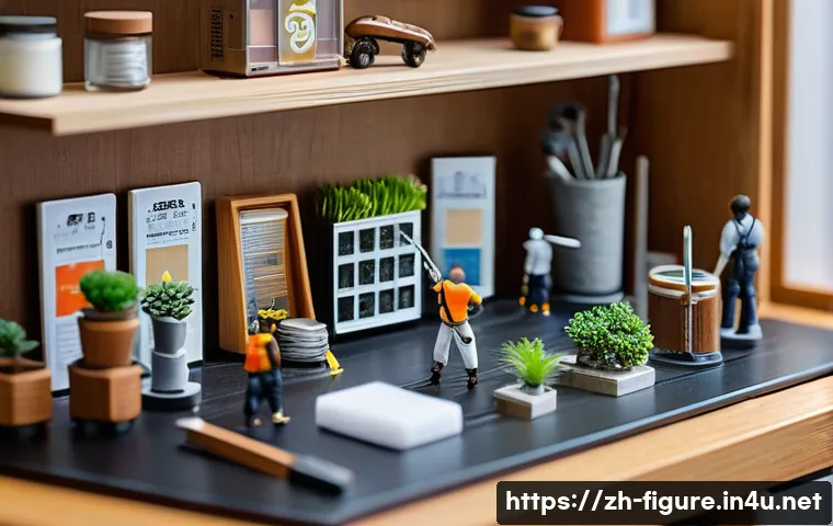 피규어 전용 클리닝 세척제 추천 - A highly detailed scene showing a collector&rsquo;s workspace with various anime-style figurines made of P...