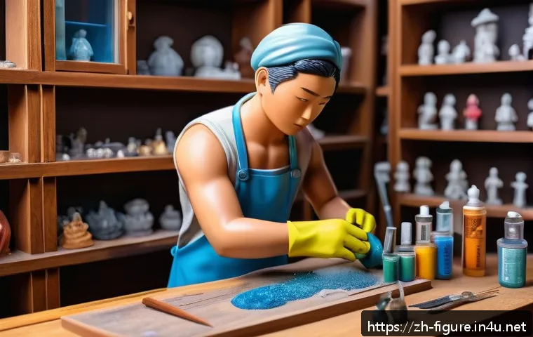 피규어 AS 및 수리 가능한 업체 - A highly detailed scene of a professional figurine restoration workshop, featuring a skilled artist ...