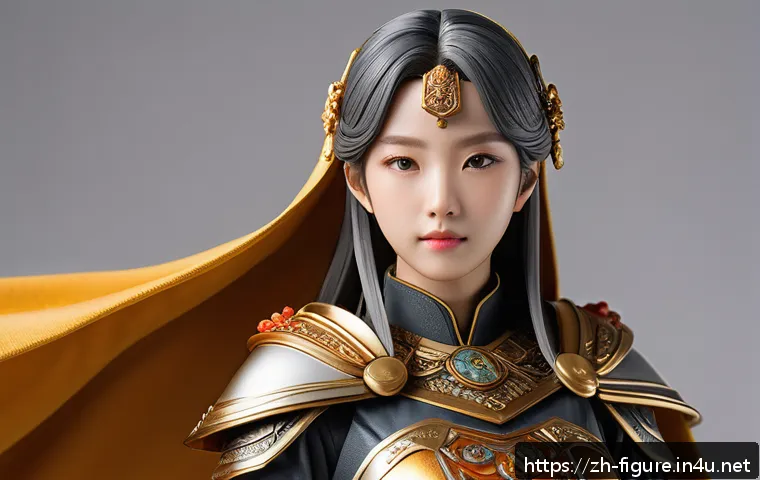피규어 사진 촬영 팁 - A finely detailed anime-style figurine posed heroically on a simple light gray background, illuminat...