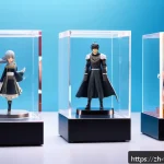피규어 보관 방법 - A high-quality display cabinet scene showing detailed anime-style PVC figurines inside a UV-protecte...